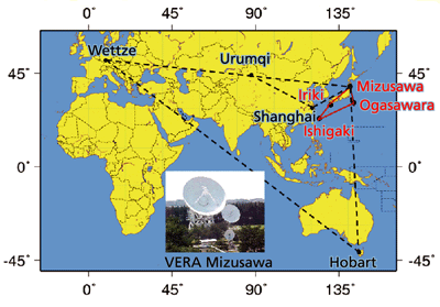 VLBI地上観測局の配置